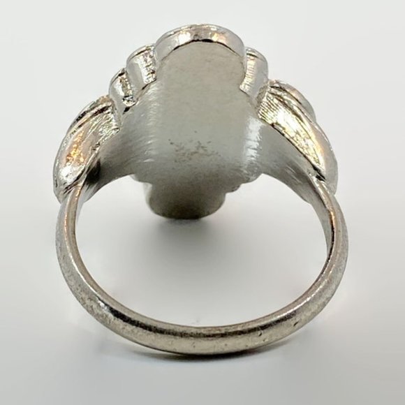 Ornate Ring, Red, Sterling Silver, Vintage, Size 7 1/2, Faux Garnet, Art Nouveau - Picture 5 of 6